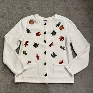 Fashion Bug Autumn Fall Leaves Fleece Cardigan Vintage 90’s Vintage